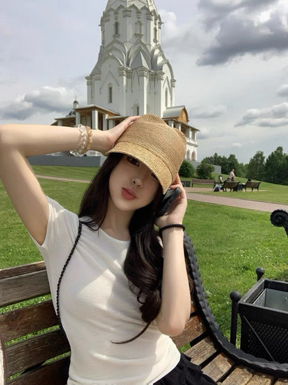 25Aug. arman*俐落圓領正肩針織上衣 白/黑