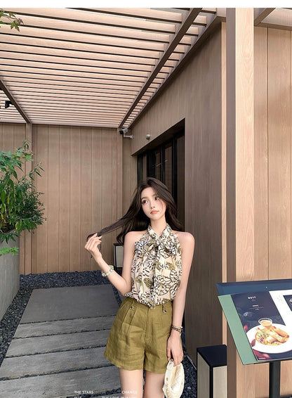 25Aug. Plant*氧氣叢林 老錢植物感印花背心 亞麻短褲