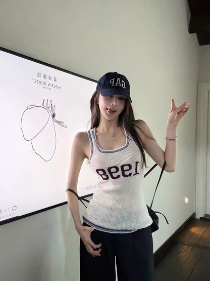 26May. 美式girl數字印花滾邊針織背心