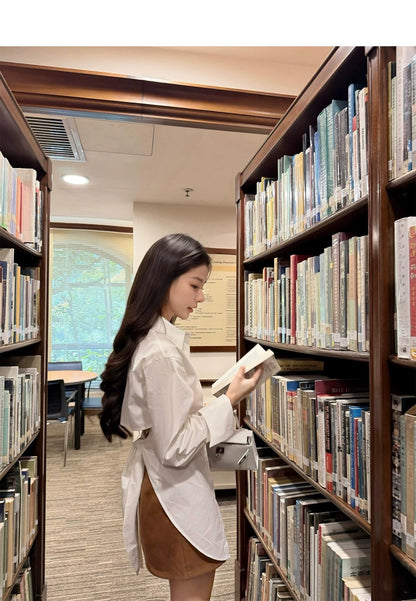 26Apr. 歐美超A字小性感綁帶收腰白襯衫
