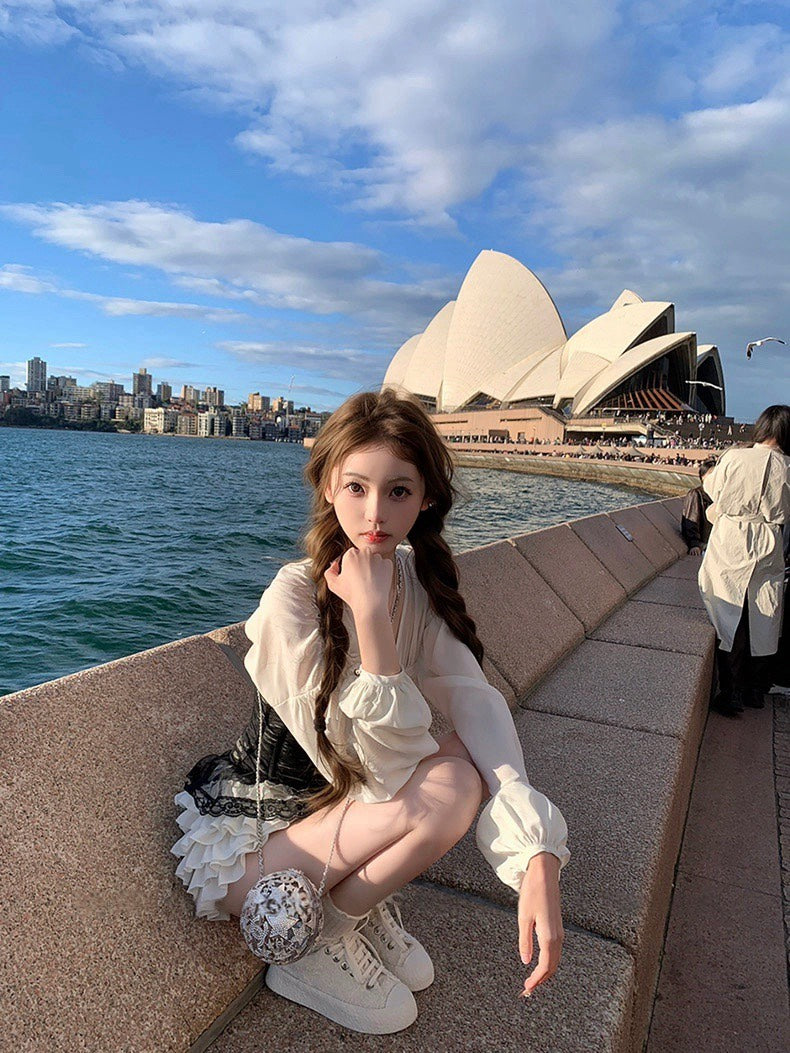 25Nov. 「拜占庭宮風」復古V領摺紗純慾感半身裙套裝（附腰封）杏