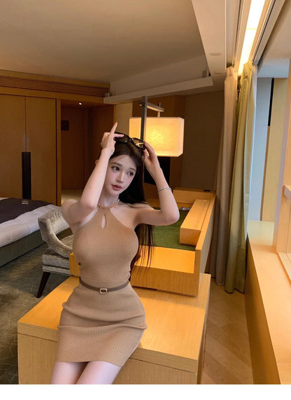 26Jun. 琥珀戀人性感金鏈針織半身裙套裝 可可咖