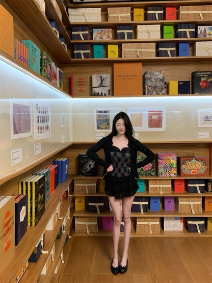 25Sep. Black Doll優雅黑天鵝針織開衫半身裙套裝