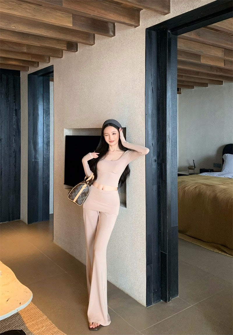 25Nov. 辣妹瑜伽私服 防走光雙層高腰休閒褲套裝 杏/咖