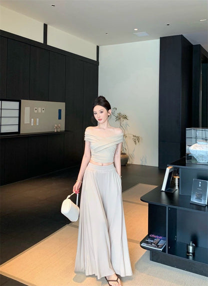 25Sep. 中古氣質交叉設計上衣棉料半身裙套裝 杏