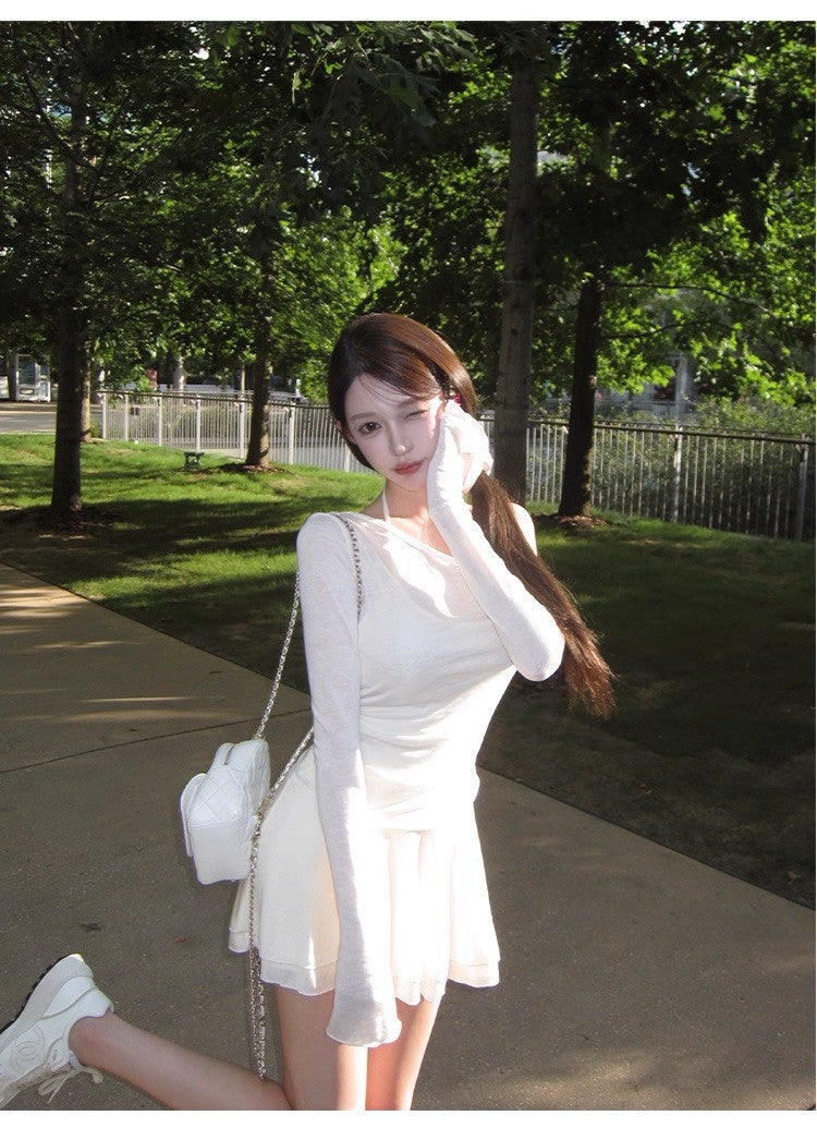 25Sep. 香霧白茶純欲掛脖上衣短裙3件套