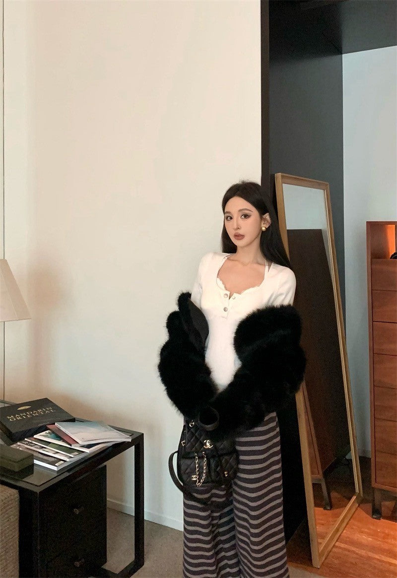 Feb. 居家舒適穿 假兩件式自帶胸墊上衣 白