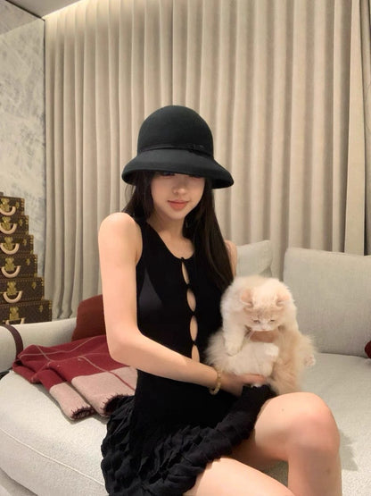 25Sep. 氣質千金經典黑拼接針織蛋糕連身裙