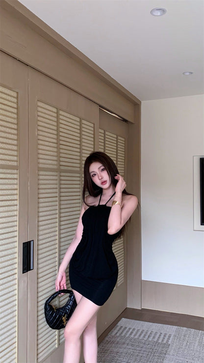26Jun. 90s千禧辣妹掛脖緊身包臀裙 黑/卡其