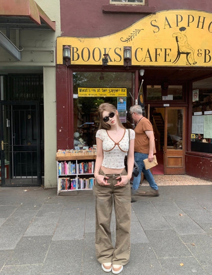 Mar. 百利甜心 復古撞色碎花V領上衣 可可梗