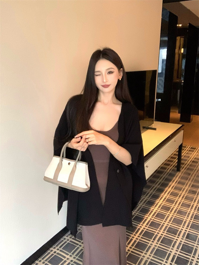 25Nov. 秋冬公式修身針織背心連身裙 黑色百搭開衫