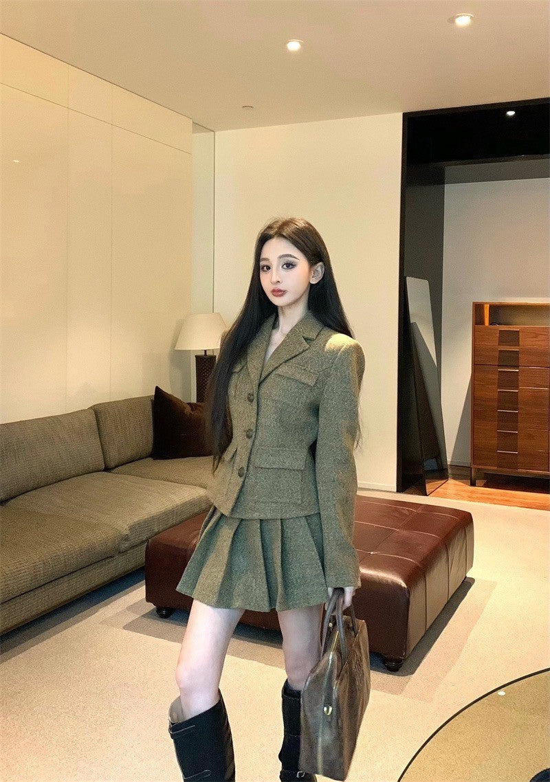 Feb. 元英比例 韓系收腰西裝百褶裙套裝