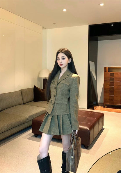 Feb. 元英比例 韓系收腰西裝百褶裙套裝