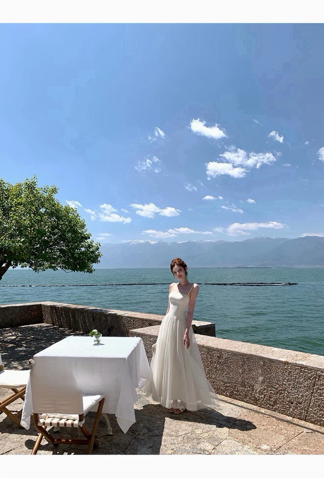 26May. 赴約山海 珠織拼接平口澎澎網紗仙女裙 杏