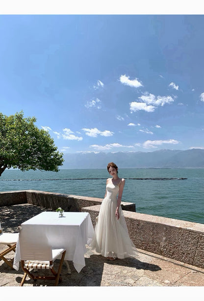 26May. 赴約山海 珠織拼接平口澎澎網紗仙女裙 杏