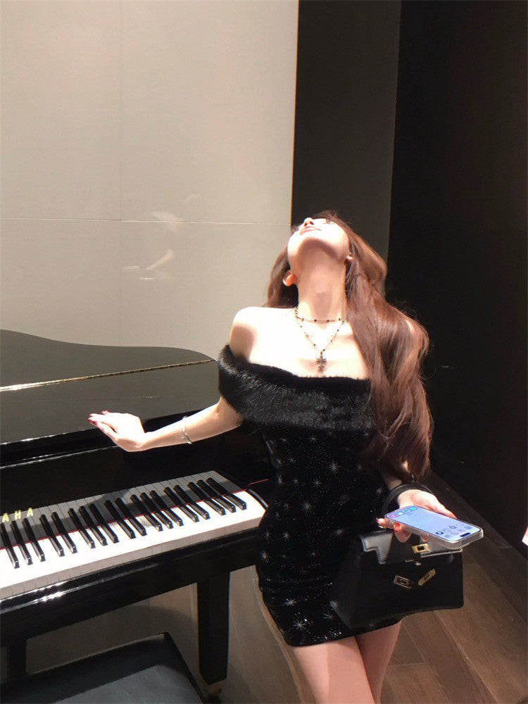 26Jan. 聖誕性感小黑裙可拆卸毛毛絨洋裝