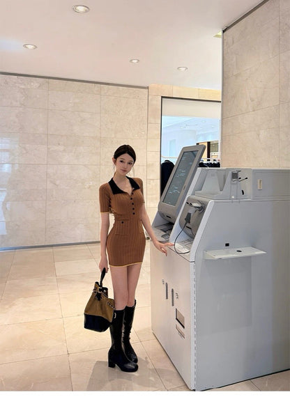 25Nov. 元英美學m1u針織polo掐腰包臀裙