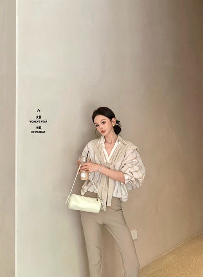 25Jul. 韓chic慵懶條紋襯衫 高腰喇叭褲