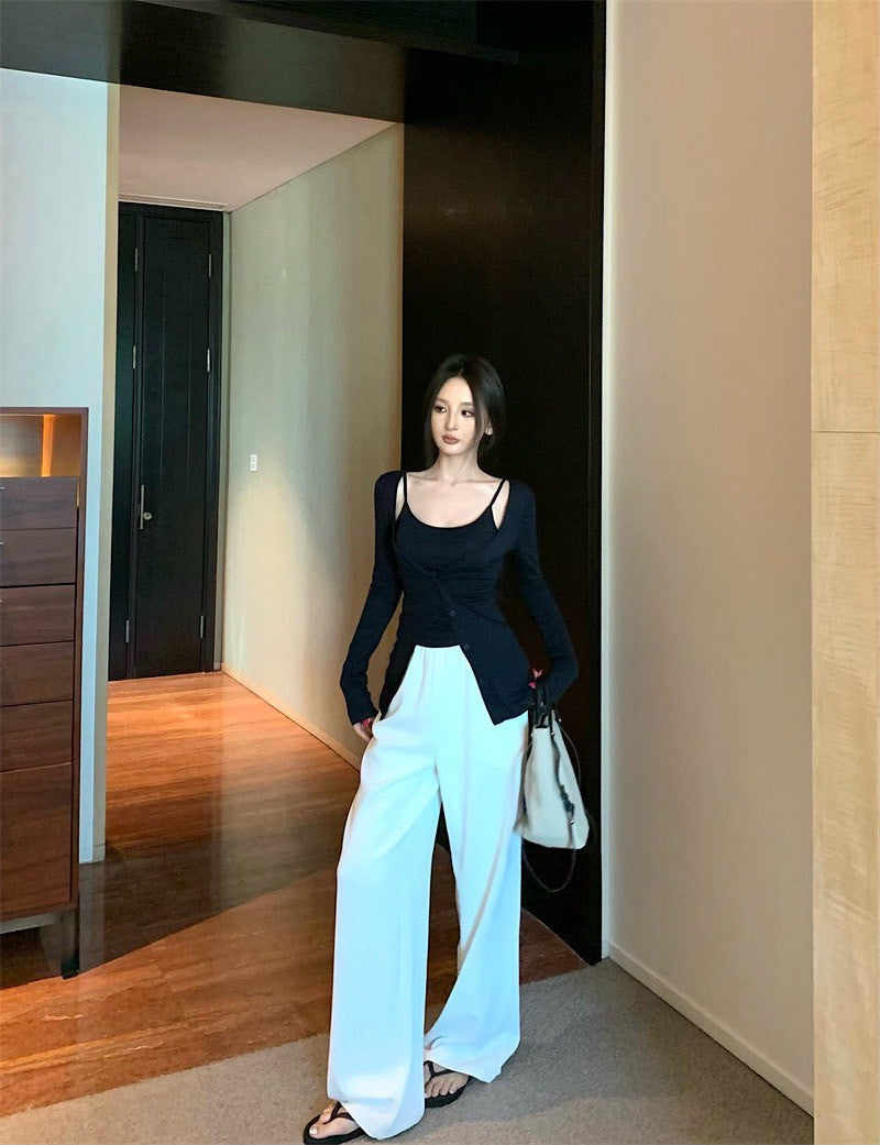 25Sep. 溫柔outfit背心開衫2件組（藏藍）白色休閒褲