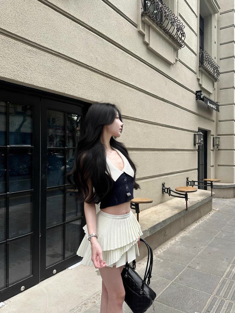 25Aug. 紙鶴工藝時髦A字學院百褶裙