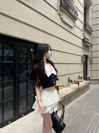 25Aug. 紙鶴工藝時髦A字學院百褶裙