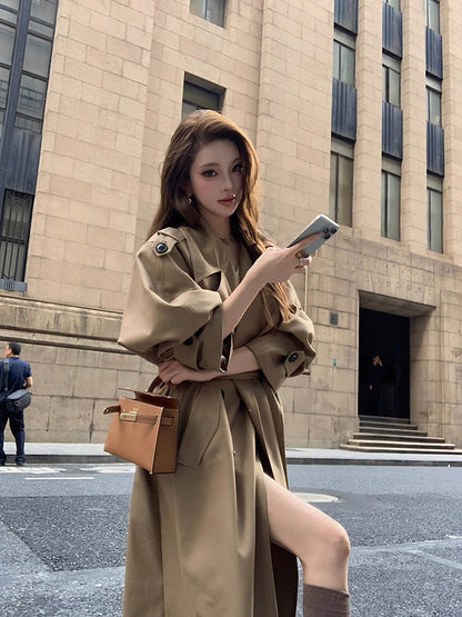 Sep. 韓女高級感雙排扣繫帶修身風衣