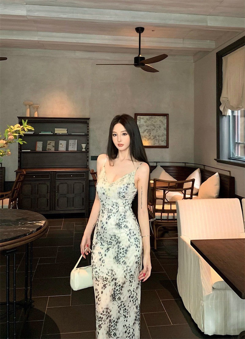 25Sep. 復古豹紋印花雪紡連身裙