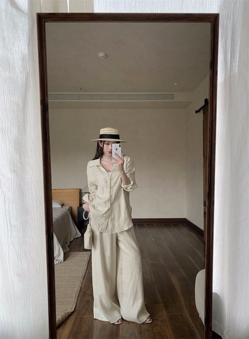 26Jun. 簡約outfit寬鬆口袋襯衫闊腿褲套裝 卡其/黑