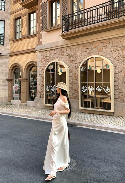 25Aug. 設計師款高雅斜肩上衣不規則剪裁裙套裝