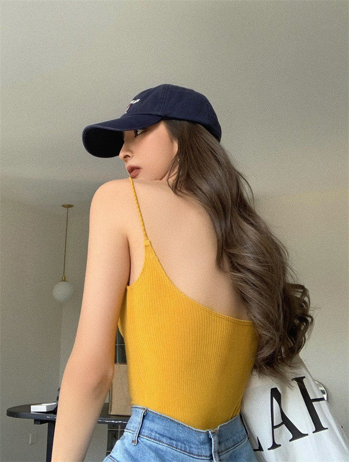 25Jul. 基礎版型 超好搭歐美低領螺紋背心 白/黃
