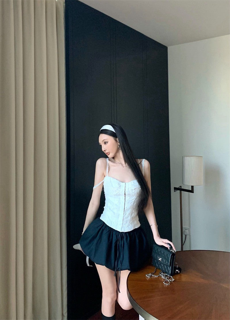 25Aug. 小蠻腰魚骨蕾絲馬甲 花苞黑色半身裙