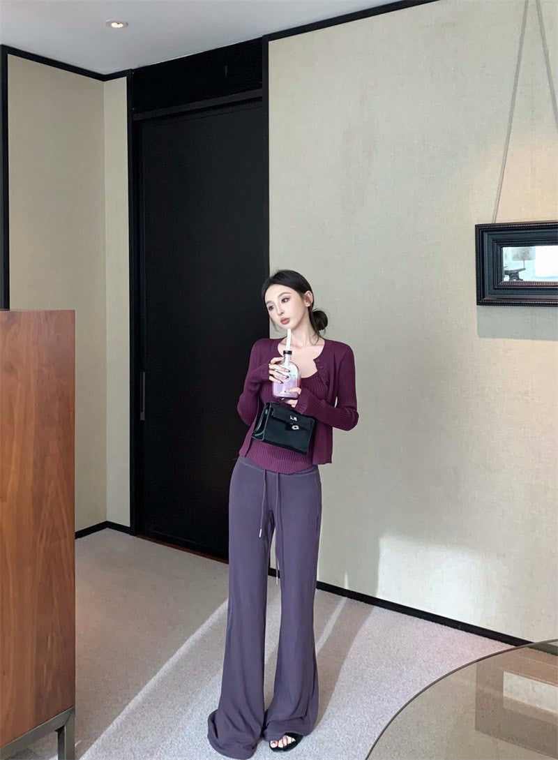 25Dec. 韻味熟女簡約針織上衣2件套 抽繩休閒褲 紫色系