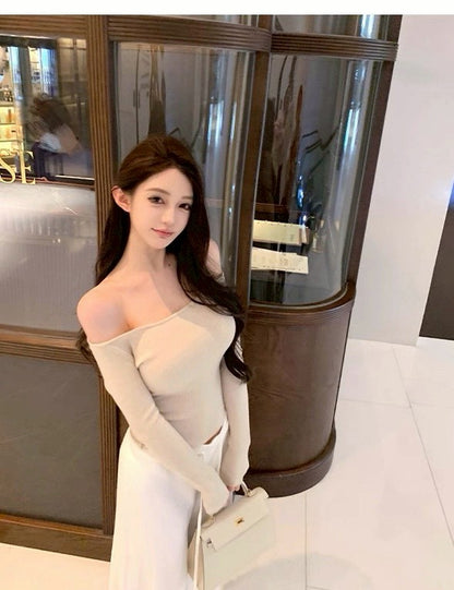 25Dec. 純慾特調 冬款豎坑高彈一字領上衣 卡色