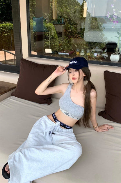 25Jul. 百搭字母單肩背心 灰/杏