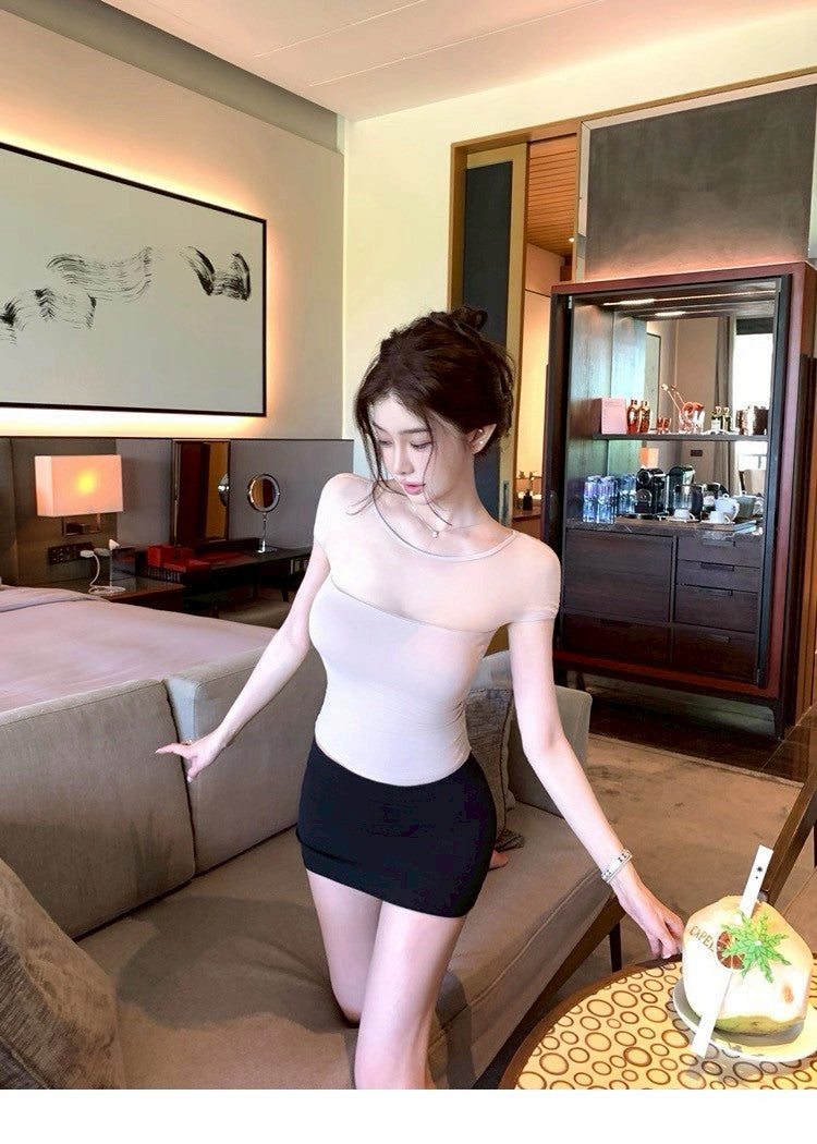 25Aug. 淡粉掌管純欲系網紗拼接修身上衣