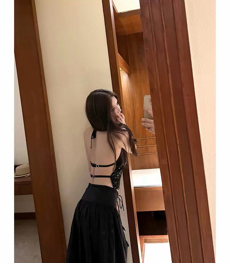 26May. 晚宴耀眼珠光小香性感背心 黑