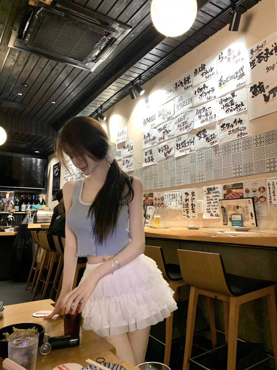 26Jun. 鈴蘭少女蕾絲波浪針織背心 藍