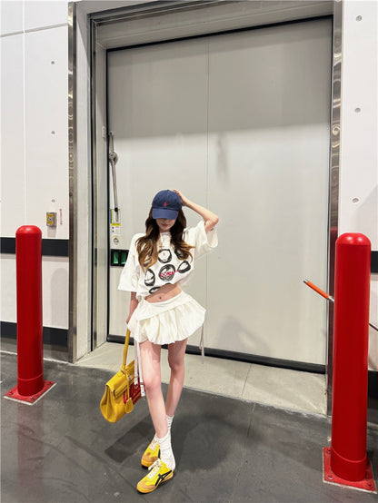 Jun. 初階芭蕾花苞蓬蓬半身裙 美式印花寬鬆上衣