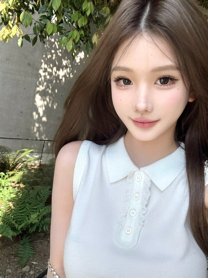 25Aug. 貝妮老錢感polo領背心 米白