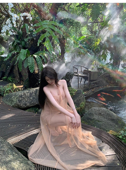 Mar. 飄飄欲仙 拼接式網紗金紗線連身裙