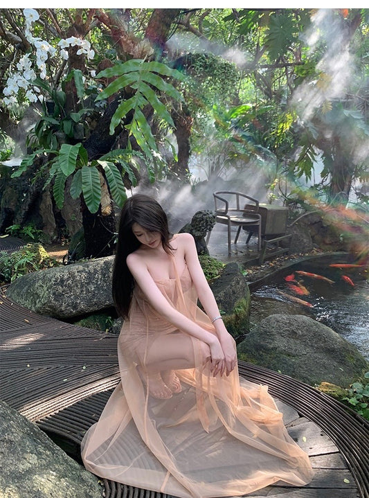 Mar. 飄飄欲仙 拼接式網紗金紗線連身裙