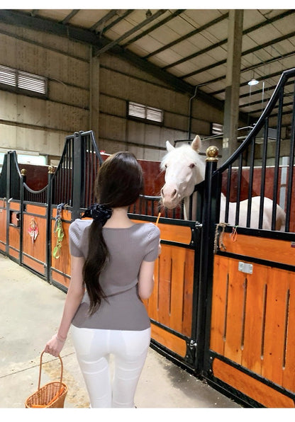 25Sep. 蠻腰慕斯V領豎坑針織上衣 灰