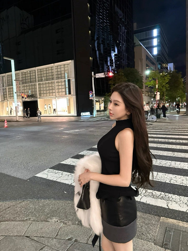 26Jan. Fend*申有娜同款花瓣擺針織背心 白/黑