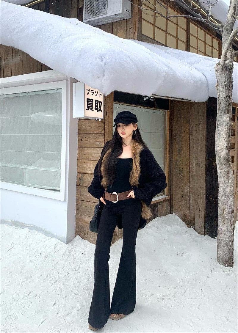 25Dec. 貴女Alpha蝙蝠袖毛毛外套 帶胸墊U領上衣 黑