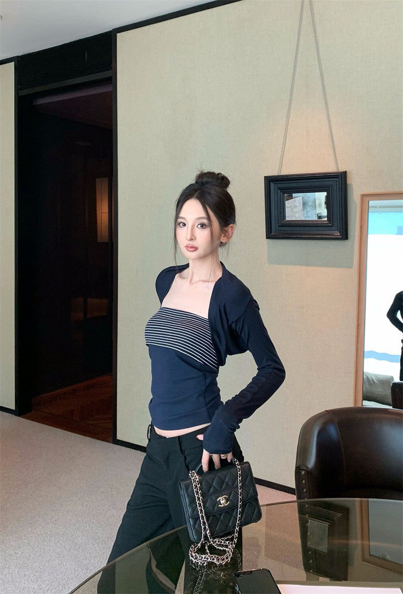 26Jan. 完美身材條紋拼色顯瘦上衣/抹胸連身裙（配坎肩）