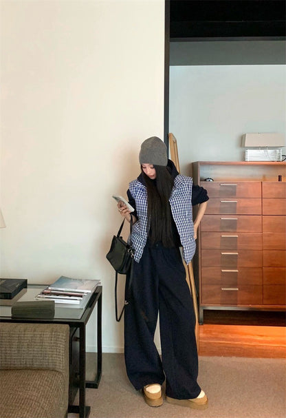 Feb. 韓星慵懶掛 休閒連帽外套 鬆緊休閒褲 格紋羽絨背心