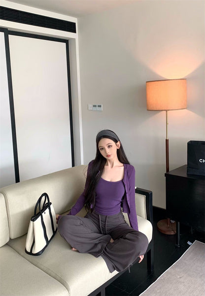 25Nov. 運動休閒搭一套上衣2件組 紫 顯瘦抽繩休閒褲 深灰