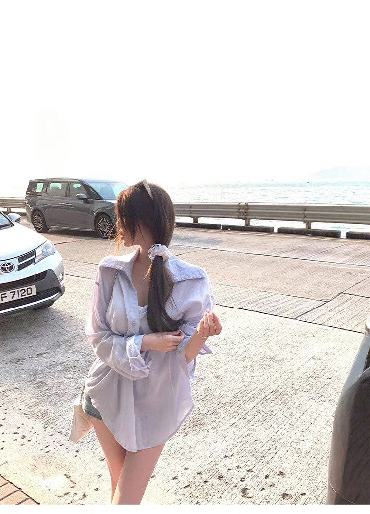 Jun. 智感通勤百搭藍色寬鬆襯衫