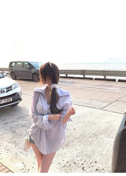 Jun. 智感通勤百搭藍色寬鬆襯衫