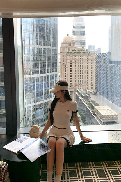 25Nov. 玩美女孩撞色修身網球針織套裝